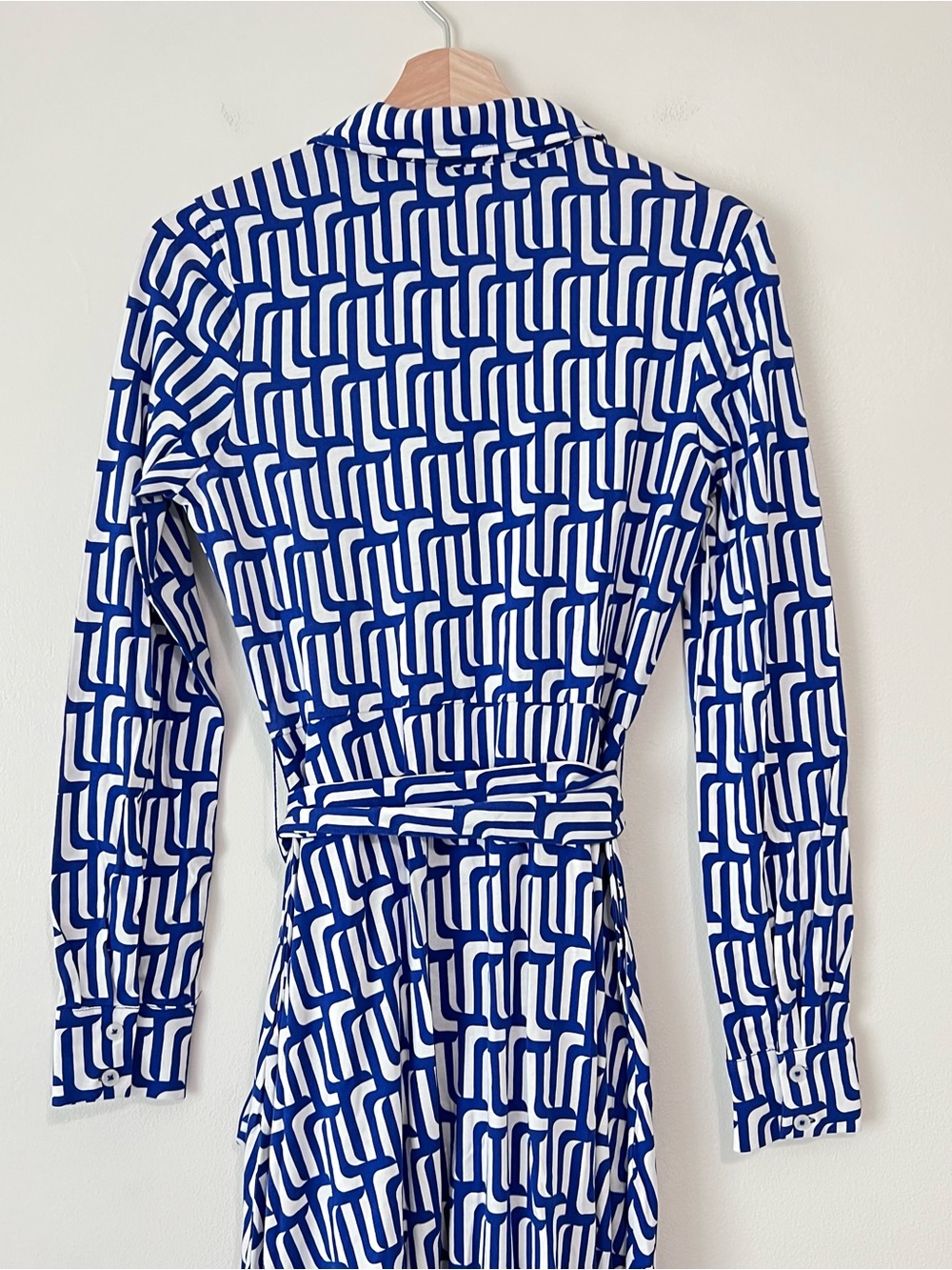 Boden Marcia Jersey Midi Shirt Dress Blue White Geometric Belted US 4R UK 8R - Picture 9 of 12